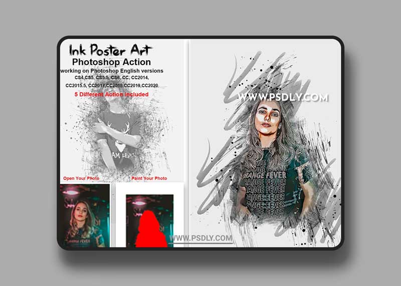 CreativeMarket - Ink Poster Art Photoshop Action 5435418