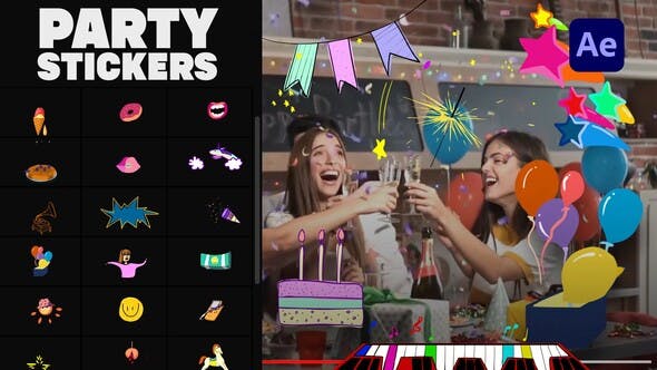 Videohive Animated Party Stickers | After Effects 33398614