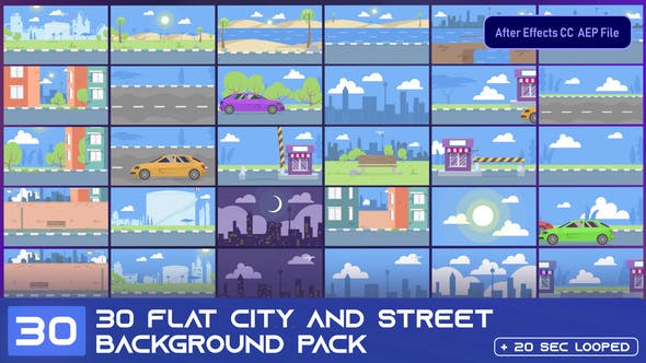 Videohive 30 Flat City and Street Background Pack - AE 33314291
