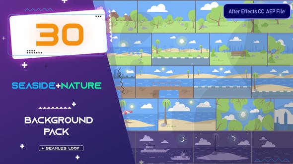 Videohive 30 Flat Seaside and Nature Background Pack - AE 33314328