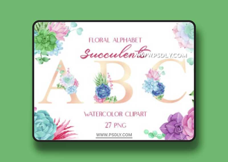 Watercolor Clipart - Floral Alphabet Succulents