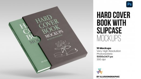 CreativeMarket - Hard Cover Book with Slipcase Mockup 6375247
