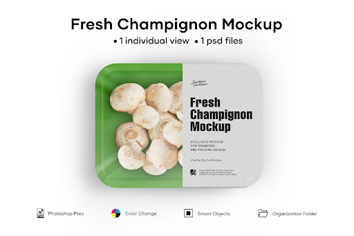 CreativeMarket - Plastic Tray With Champignon Mockup 5242199