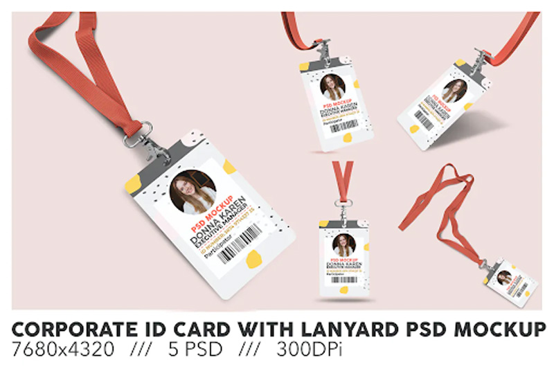 Corporate ID Card With Lanyard PSD Mockup 9PVFHMY