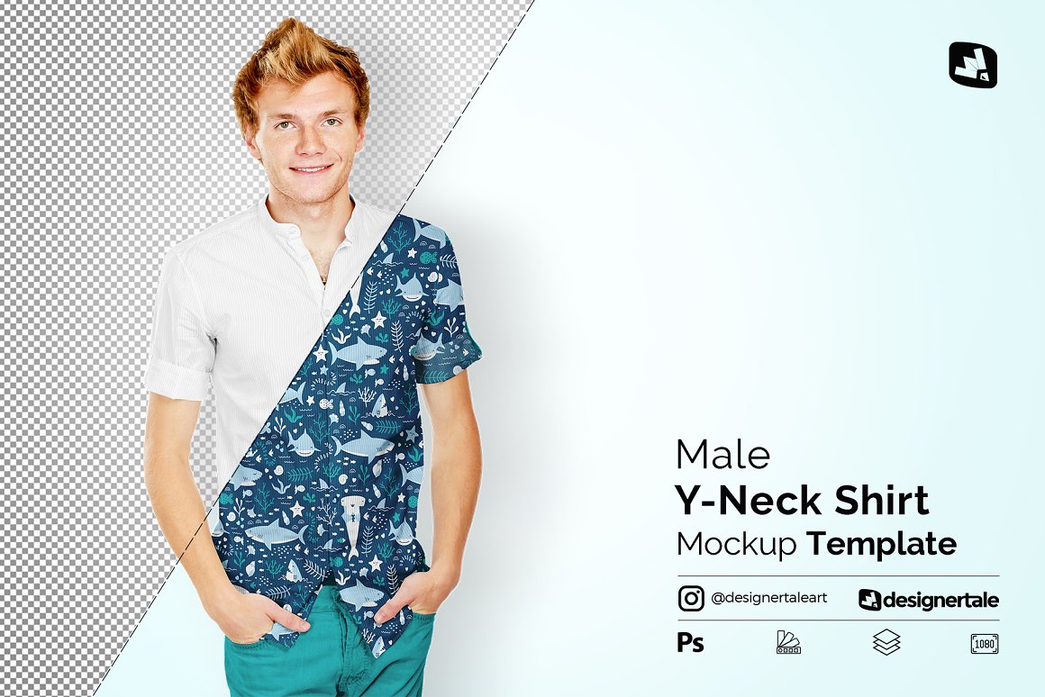 CreativeMarket - Male Y-neck Shirt Mockup 4699915