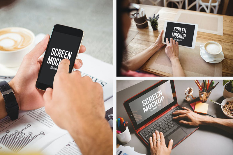 Devices at a Cafe Mockup Set CPRGK5L