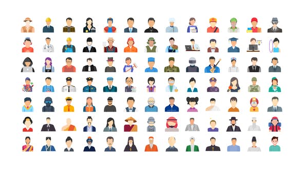 Videohive 100 Human Avatars Icons 33962790