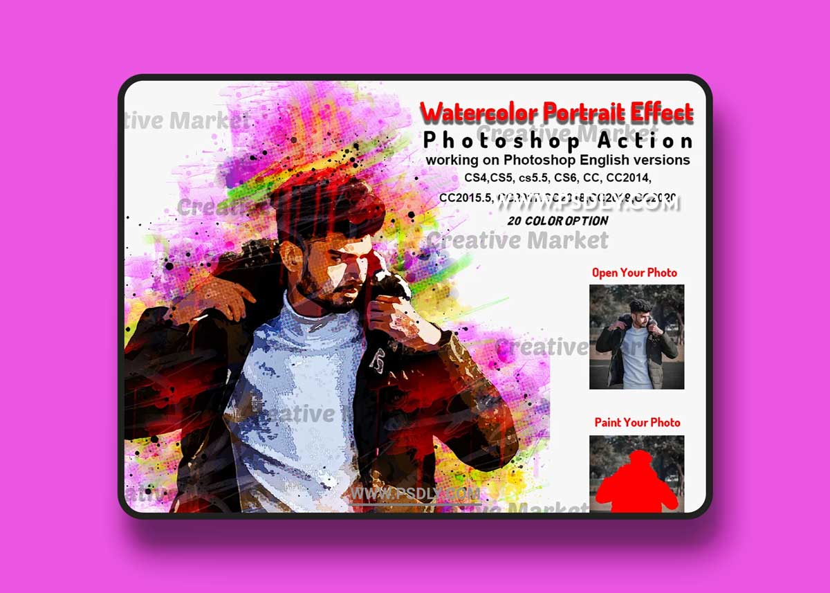 CreativeMarket - Watercolor Portrait Effect PS 6471713