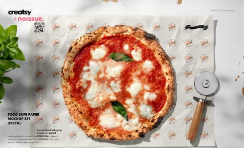 CreativeMarket - Food Safe Paper Mockup (pizza) 6418450