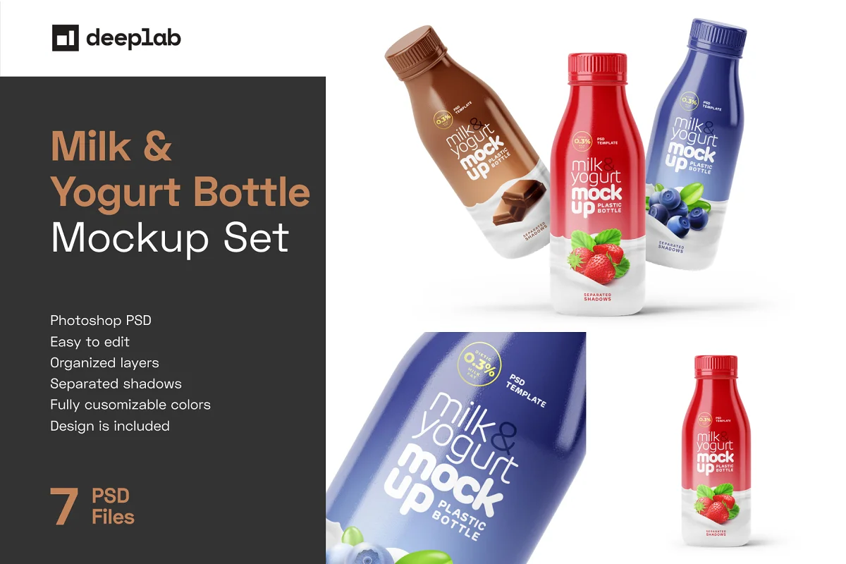 CreativeMarket - Small Yogurt & Milk Bottle Mockup 5876924