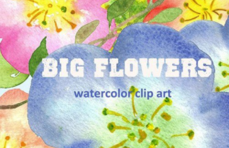 Big Flowers watercolor clip art