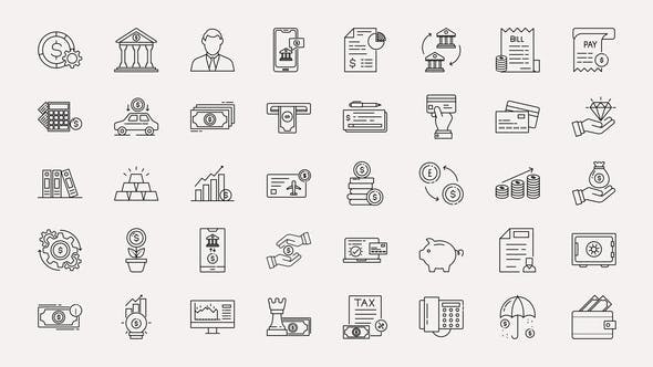 Videohive Banking & Finance Line Icons 34368341