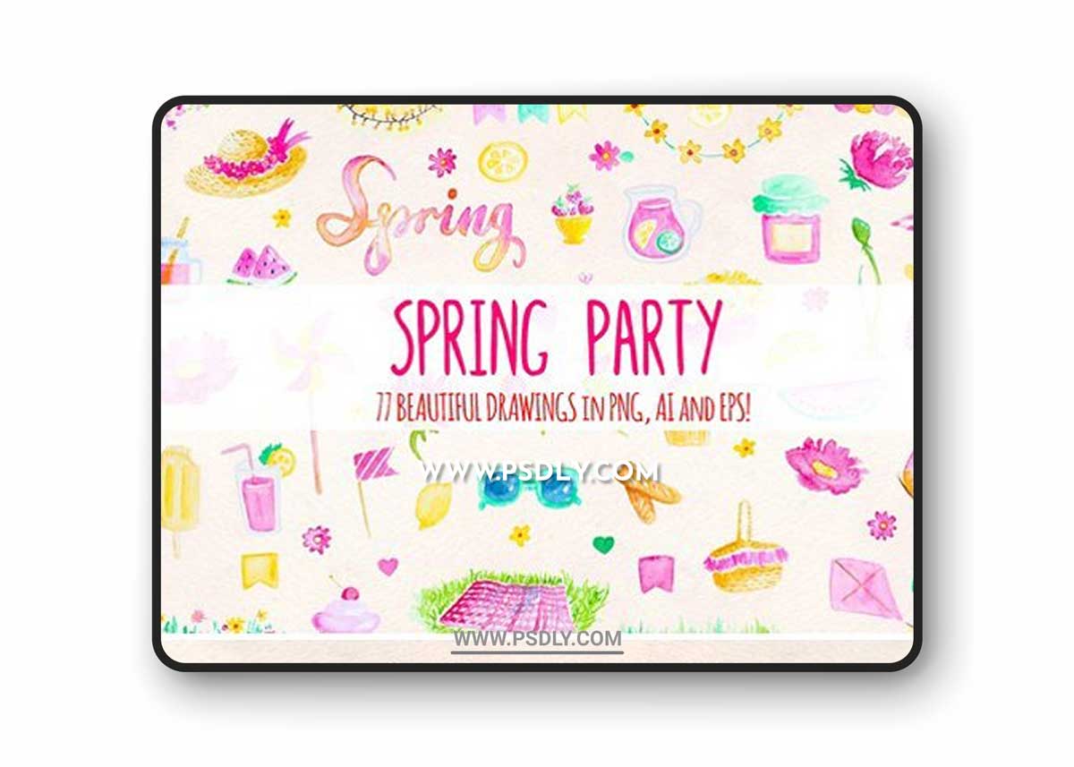 77 Spring Party Watercolor Elements