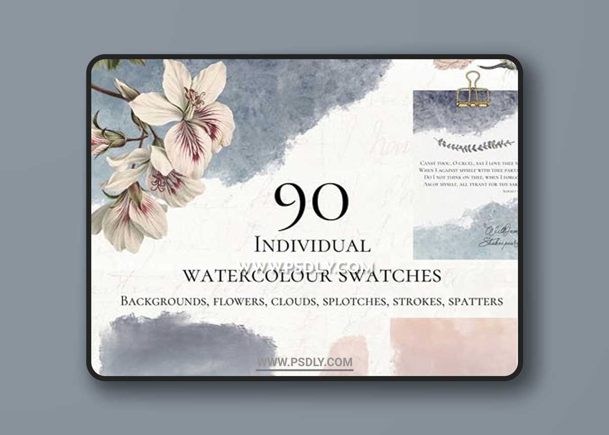 90 Watercolor Swatches Pack - Hi-Res Watercolor Paint Wash