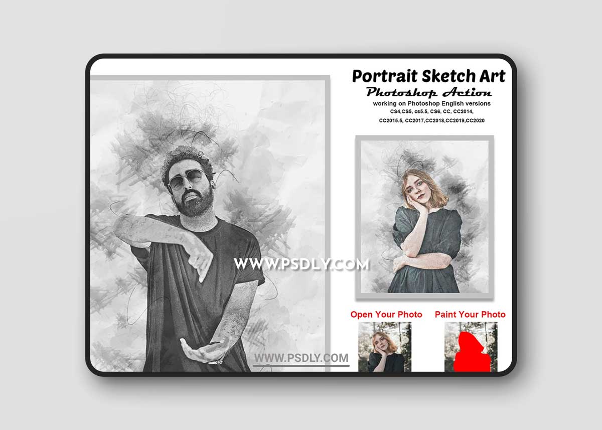CreativeMarket - Portrait Sketch Art Photoshop Action 5814489