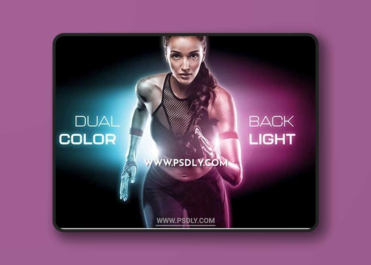 Dual Backlight Photo Effect Mockup with Two Glowing Color 442599760
