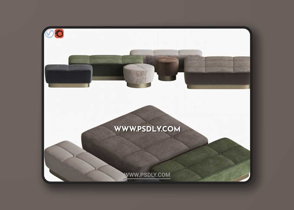 Minotti Jacques Pouf Set 3D Models