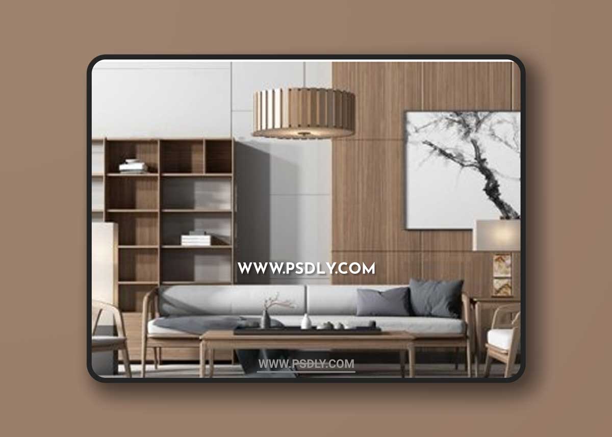 Nordic solid wood sofa / lounge chair / tea table decoration cabinet combination 3D model