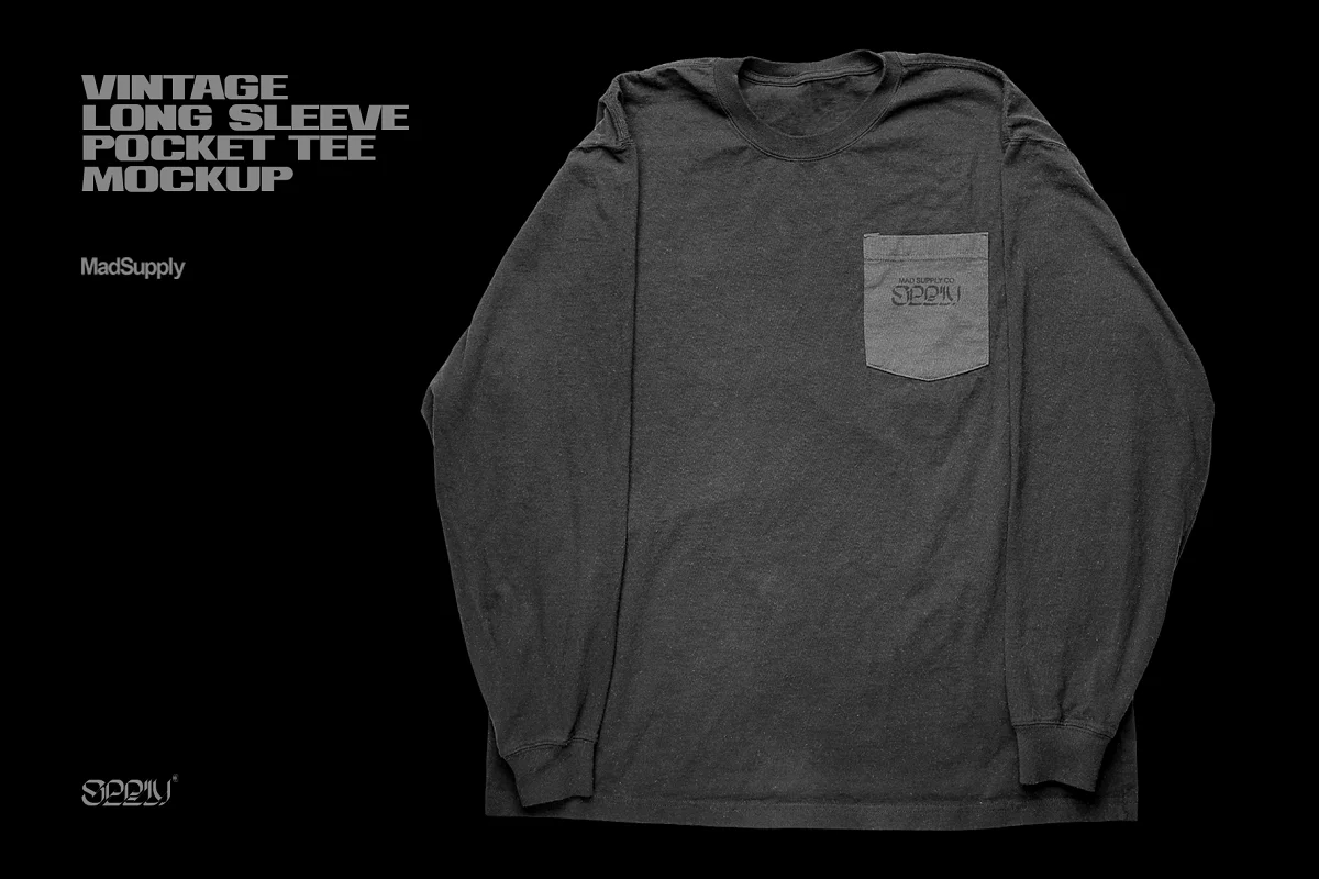 CreativeMarket - Worn Long Sleeve Pocket Tee Mockup 5890482