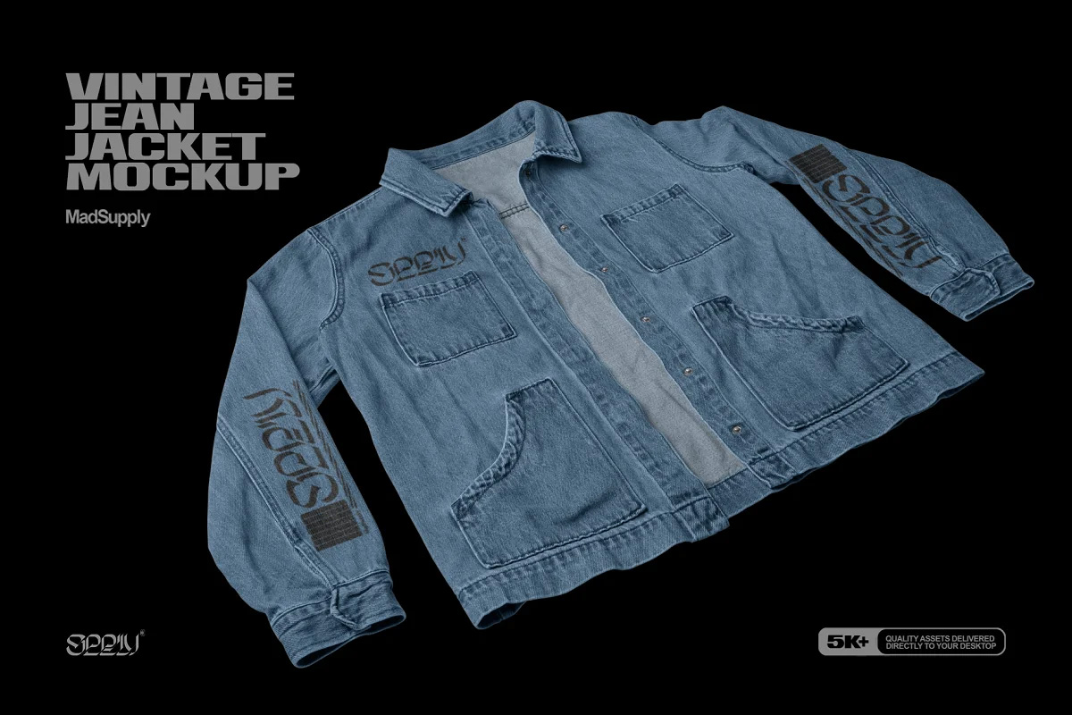 CreativeMarket - Vintage Jean Jacket Mockup 3Q View 5945333