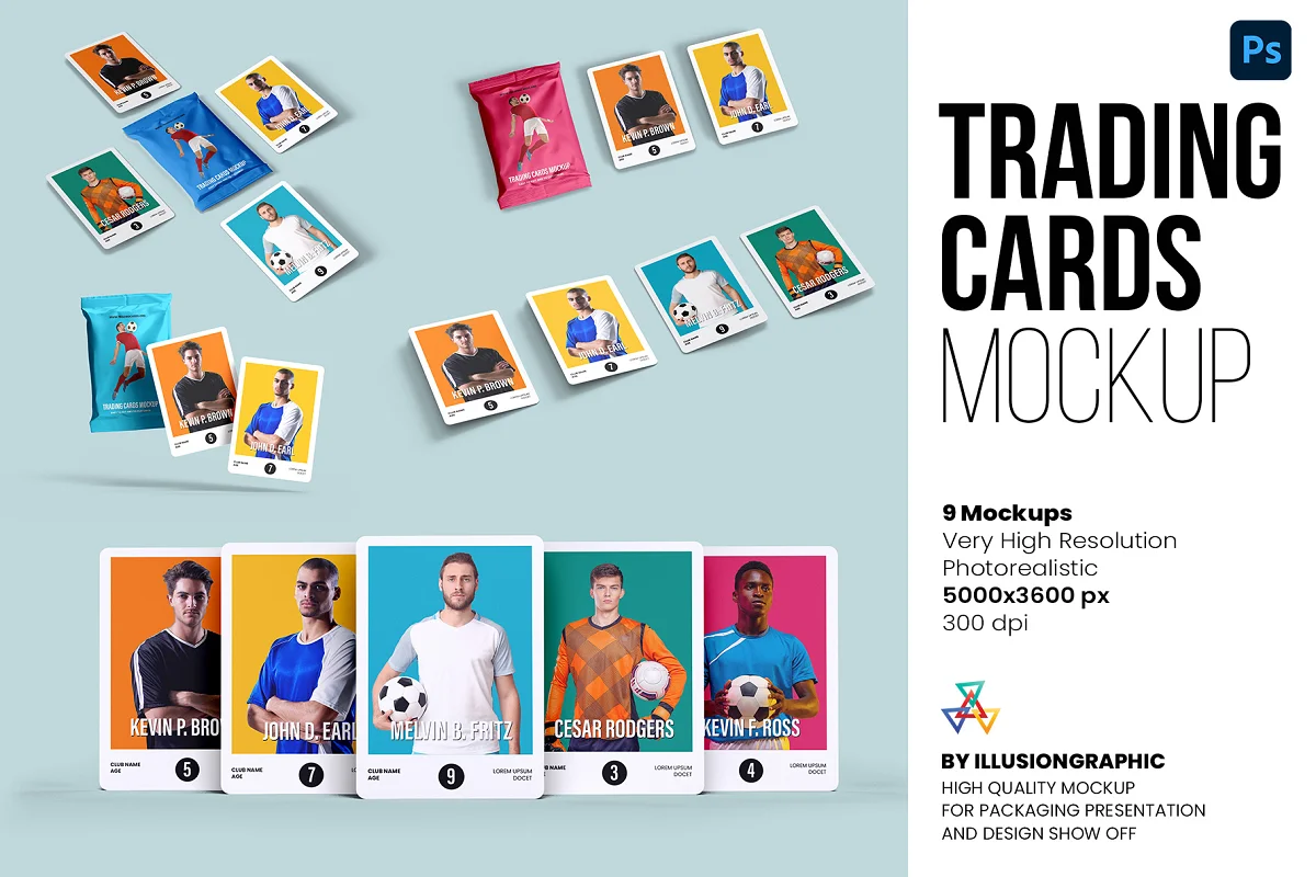 CreativeMarket - Trading Cards Mockup - 9 views 6282462