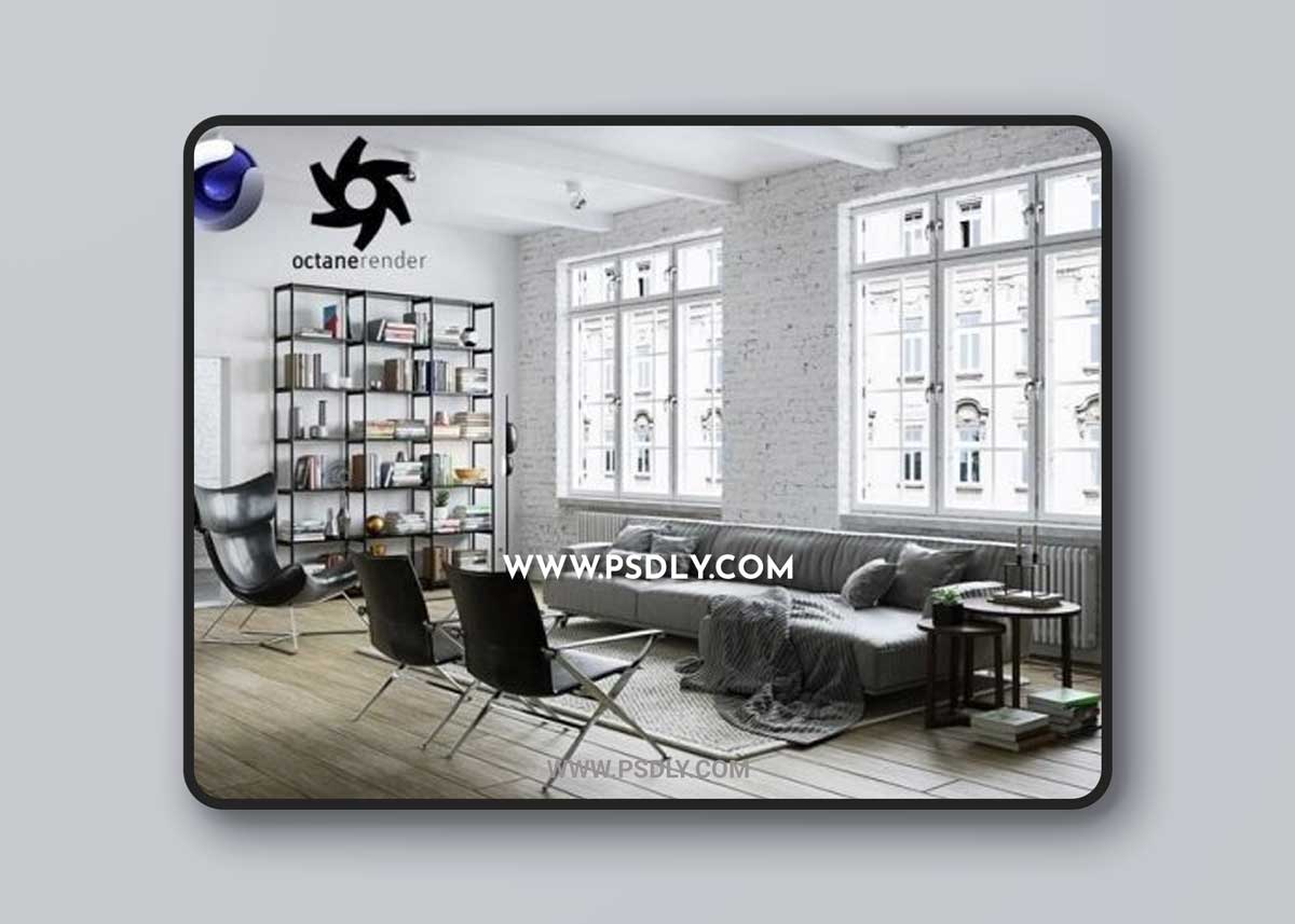 Cgtrader - Living Room Interior 3D Scene-3 for Cinema 4D and Octane Render