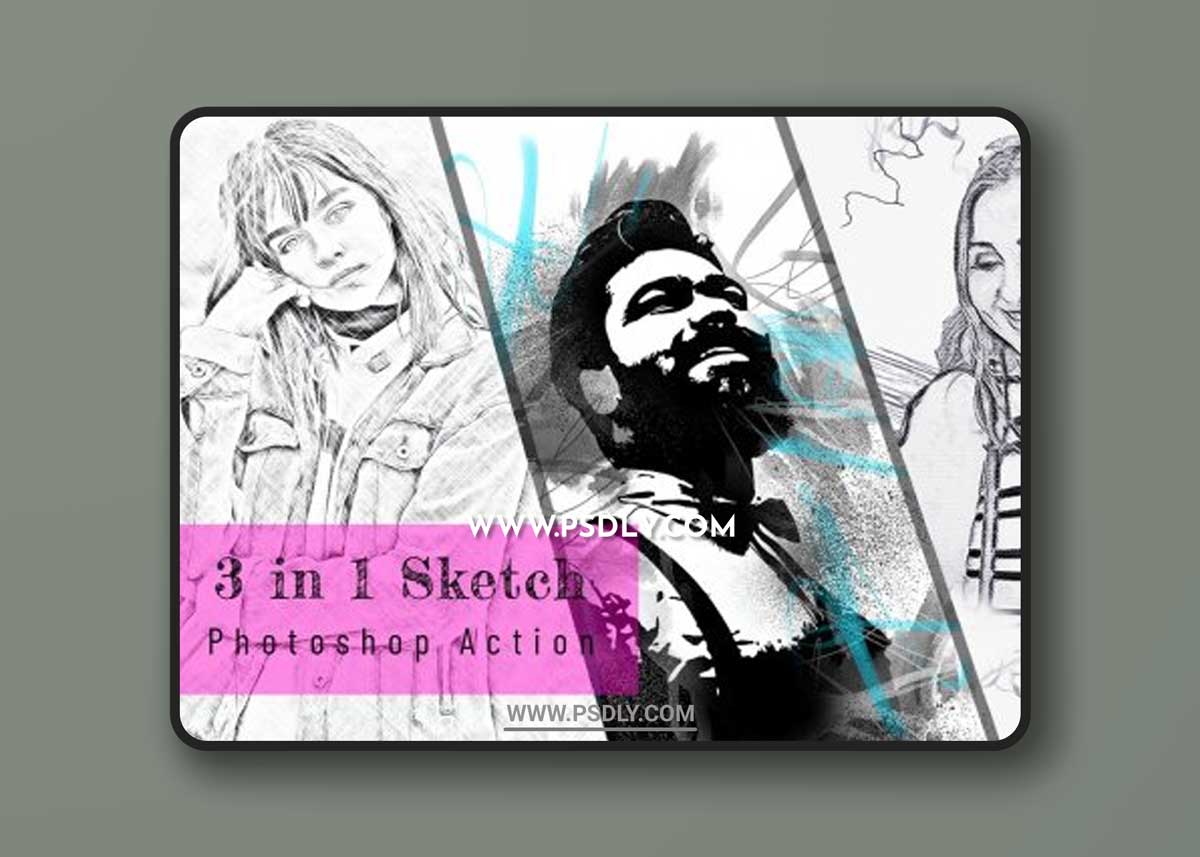 CreativeMarket - 3 in 1 Sketch Photoshop Action 6586193