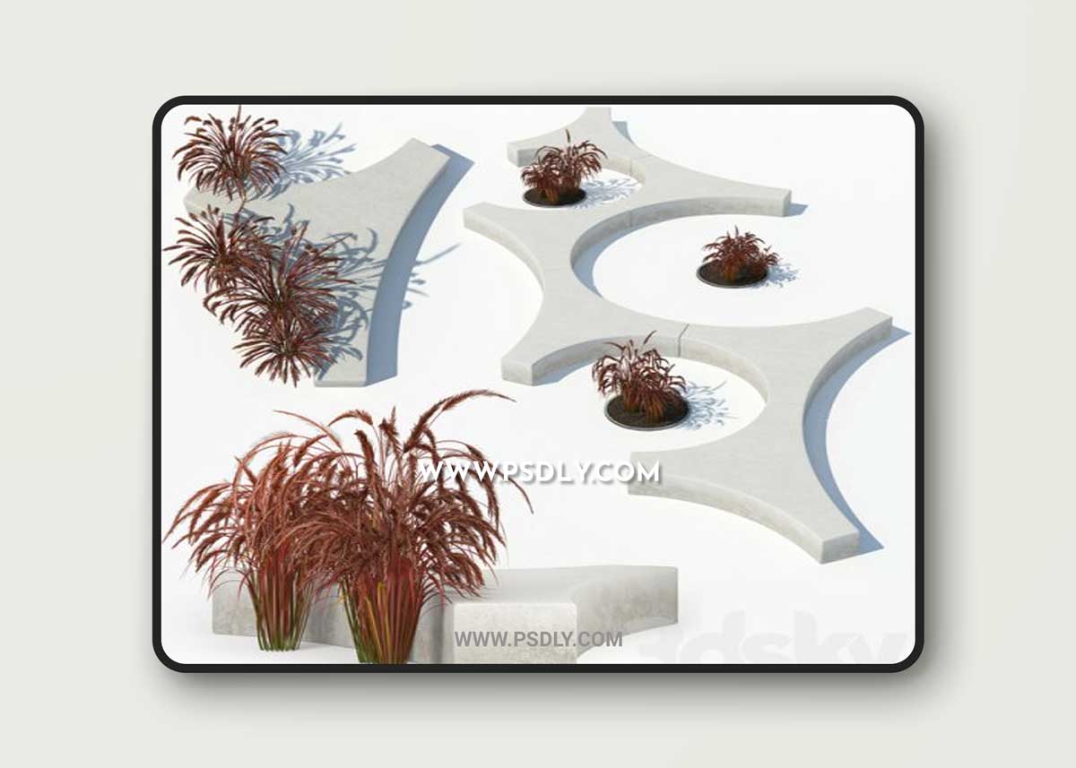 Folia bench Graceful Fountain Grass 3D Models