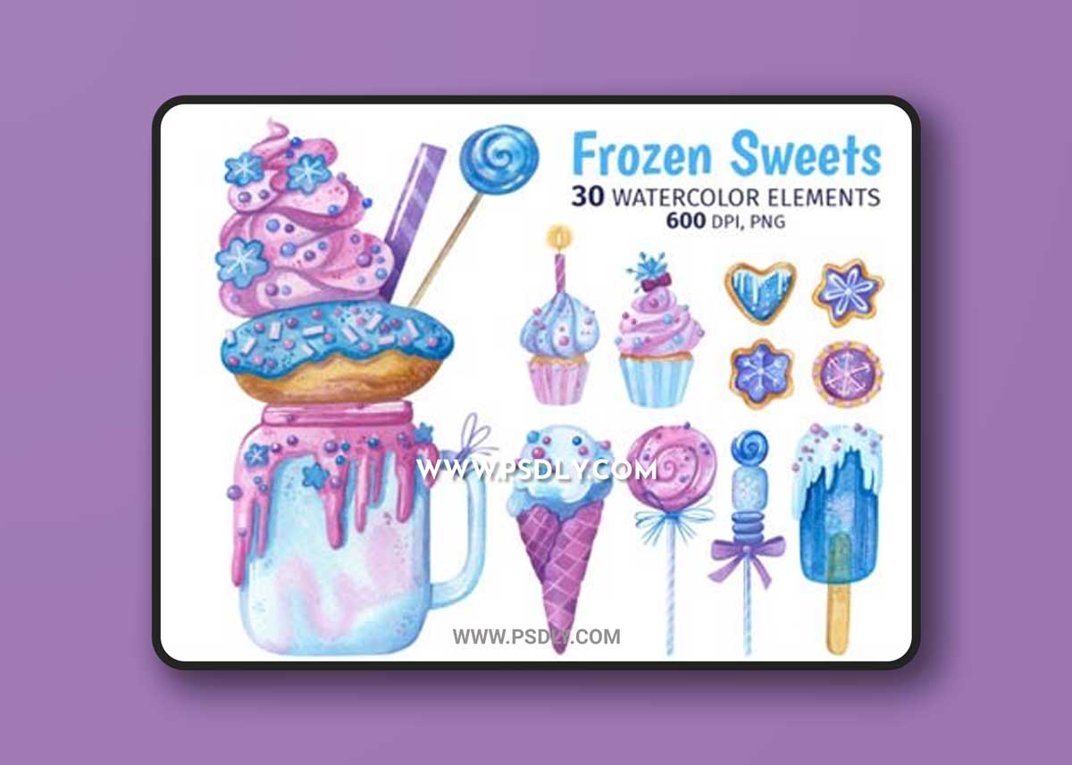 Frozen Sweets - 30 Watercolor Elements
