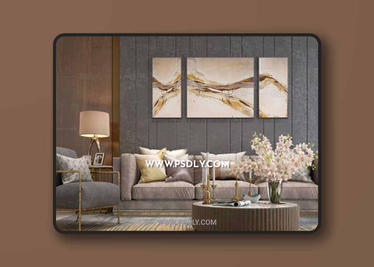 Modern three-seat sofa coffee table floral 3D model