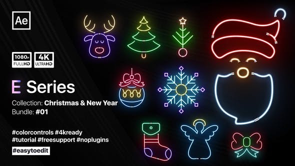 Videohive Christmas Neon Elements 34913111