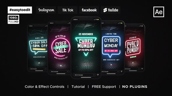 Videohive Cyber Monday | Neon Stories & Posts 34692148