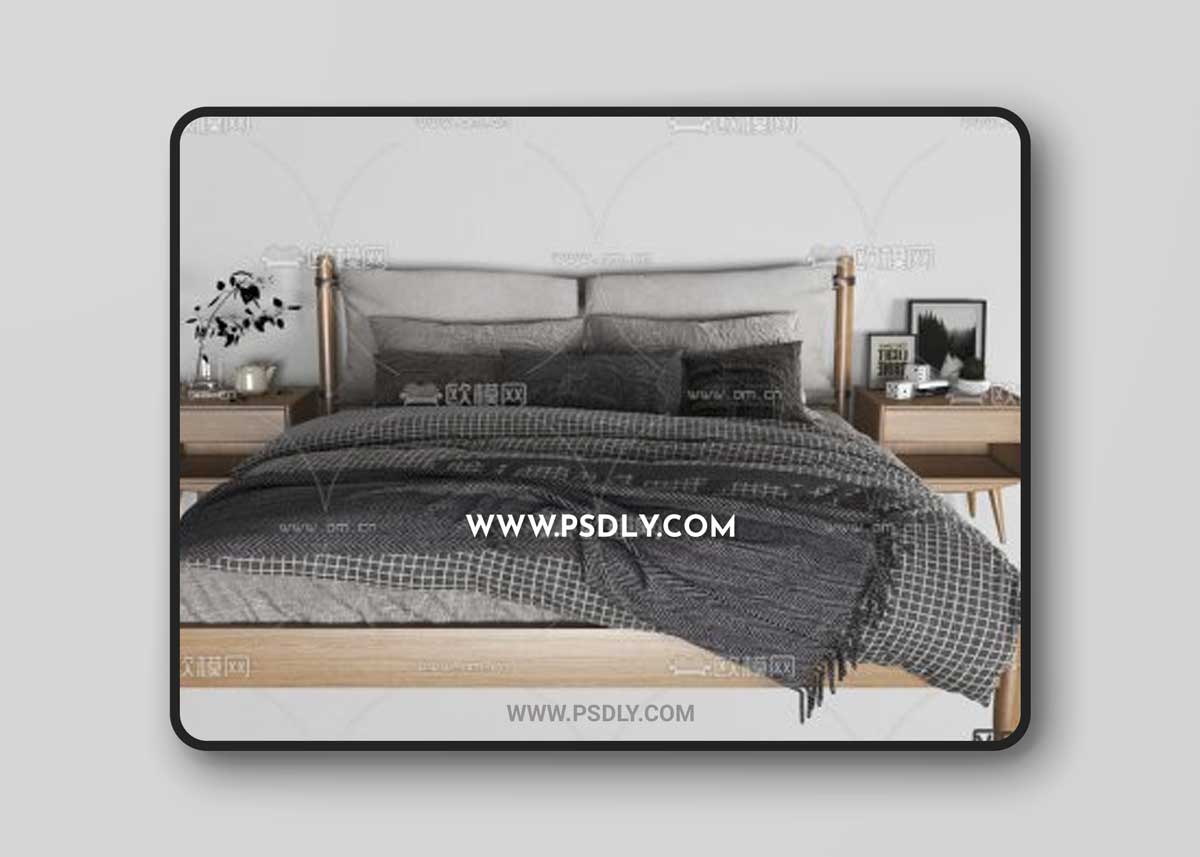 Wabi-Sabi Fabric Double Bed 3D Models
