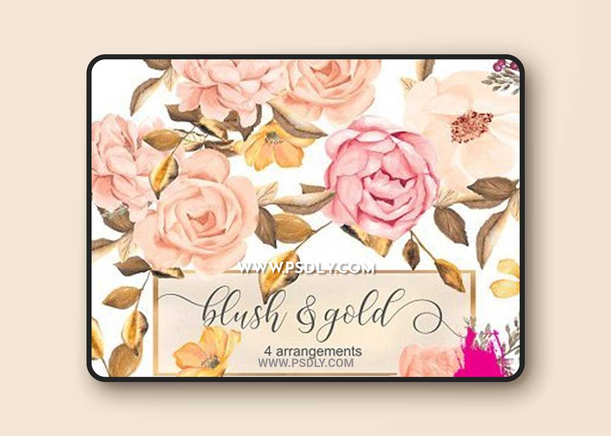 Blush & Gold Roses Clip Art 1719599