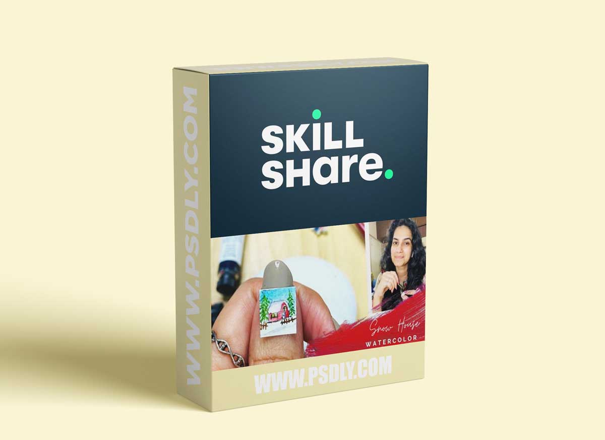 Micro Miniature Watercolor Painting - Snow House Winter Landscape