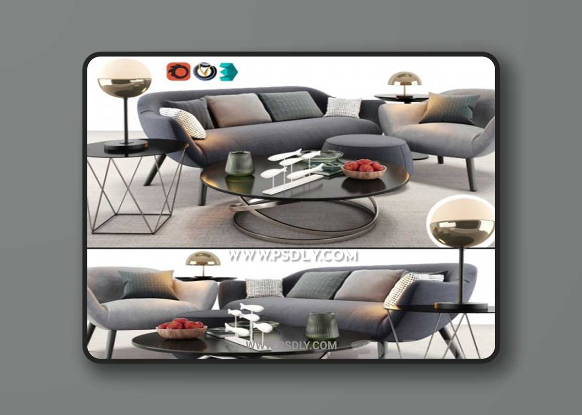 Poliform Mad Sofa Chair Set 3d model