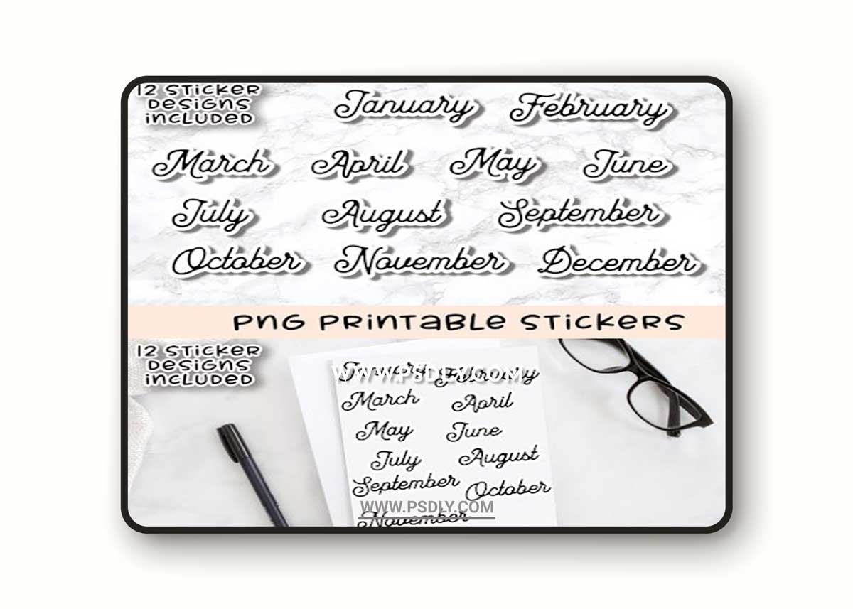 Printable PNG Months Planner Stickers Collection