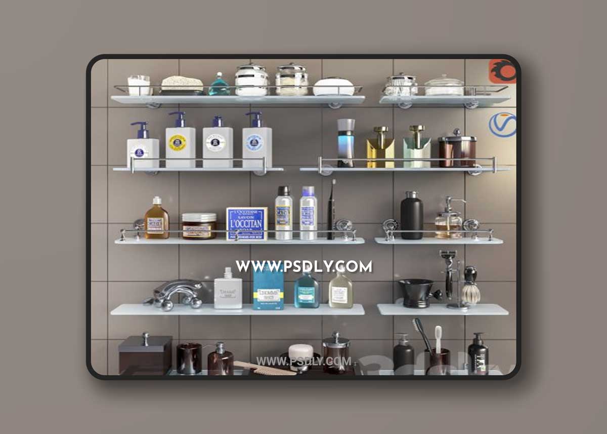 Set of cosmetics, accessories and shelves for bathroom set 3