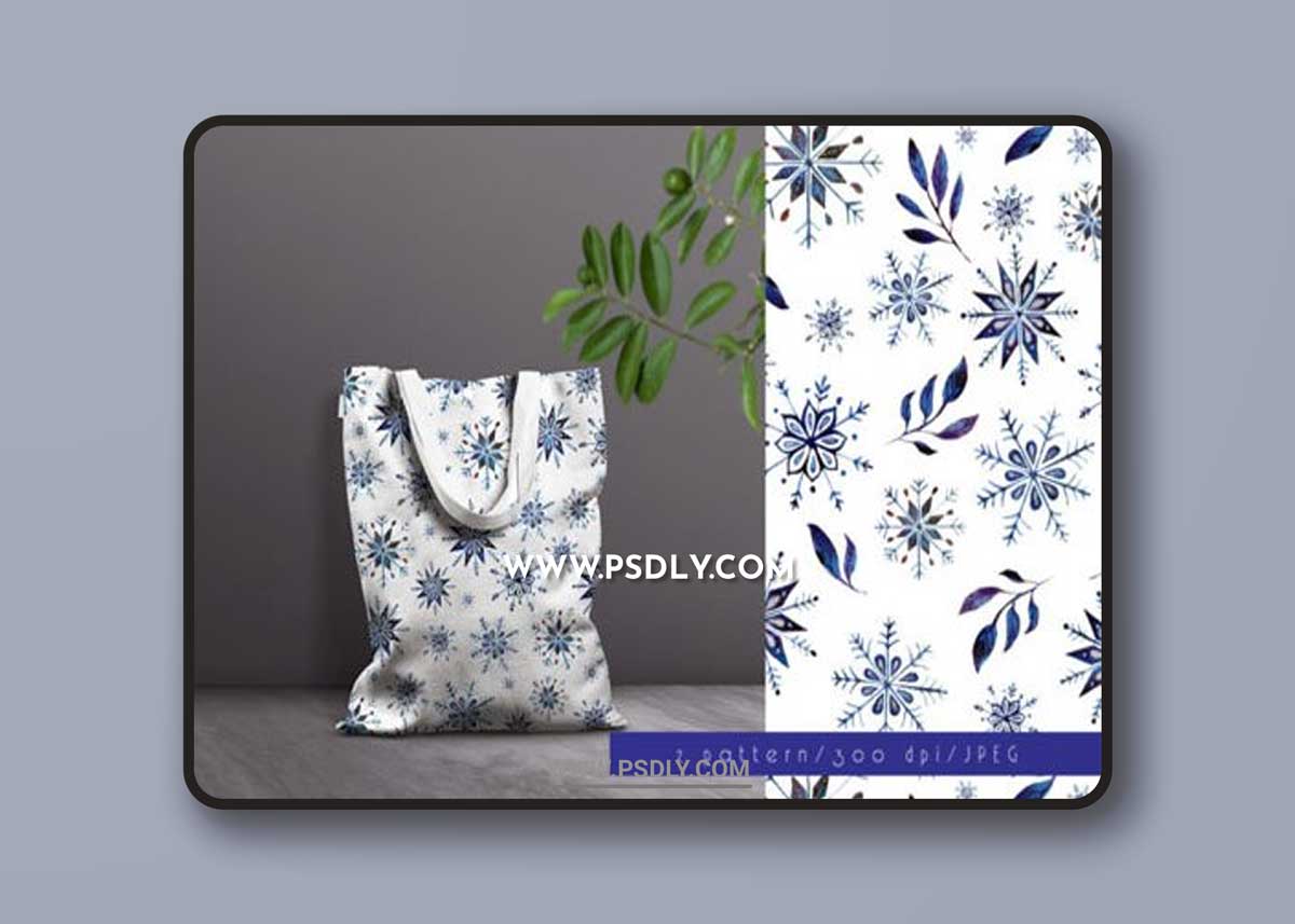Watercolor Winter Snowflake Patterns