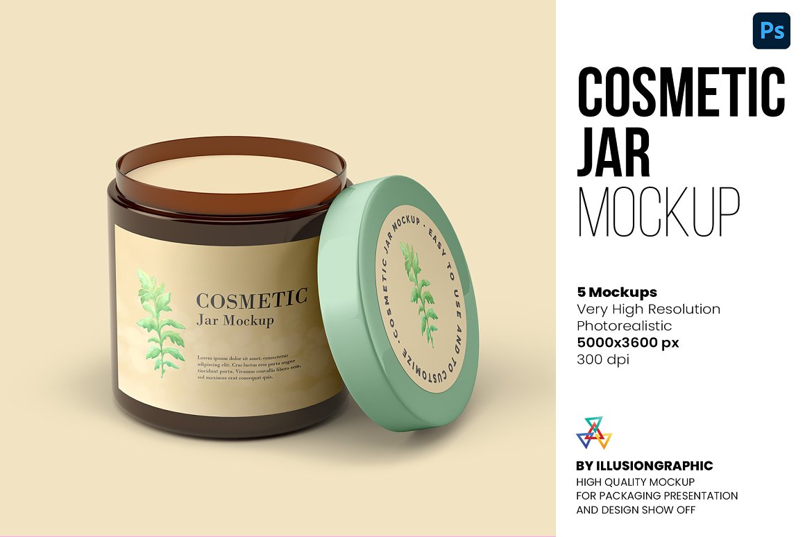 CreativeMarket - Cosmetic Jar Mockup - 5 views 6295368