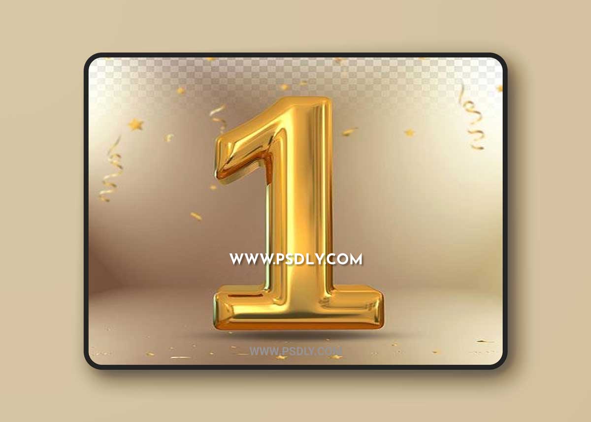 Number gold 3d render psd