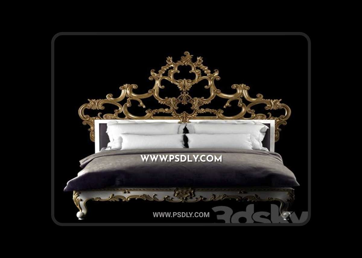 Venetian king gold decorated bed 3D Model