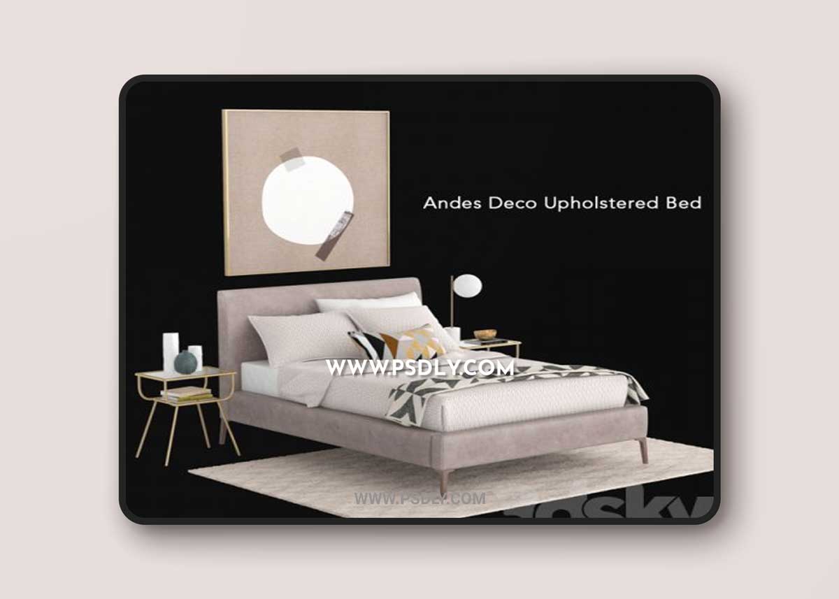 West elm Andes Deco Upholstered Bed 3D Model