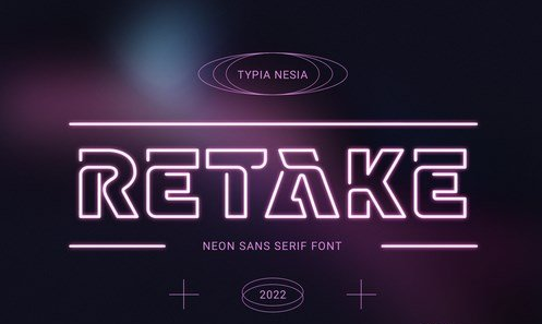 Retake - Outline Neon Font - Techno Scifi Sans