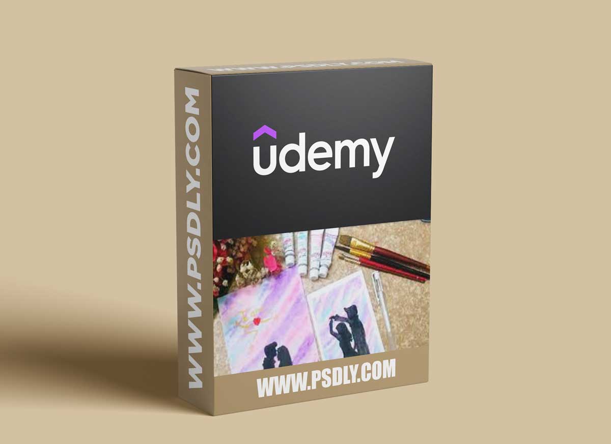 Cotton candy sky with silhouette painting using watercolors