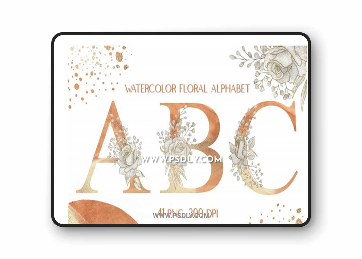 Designbundles - Watercolor Sublimation Floral Alphabet Neutral Colors