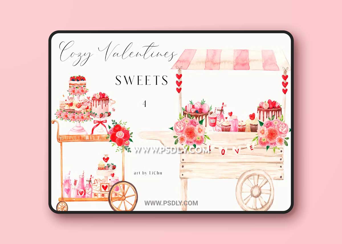 Watercolor Cart Clipart Cafe Shop Wagon png 8FUVTQA