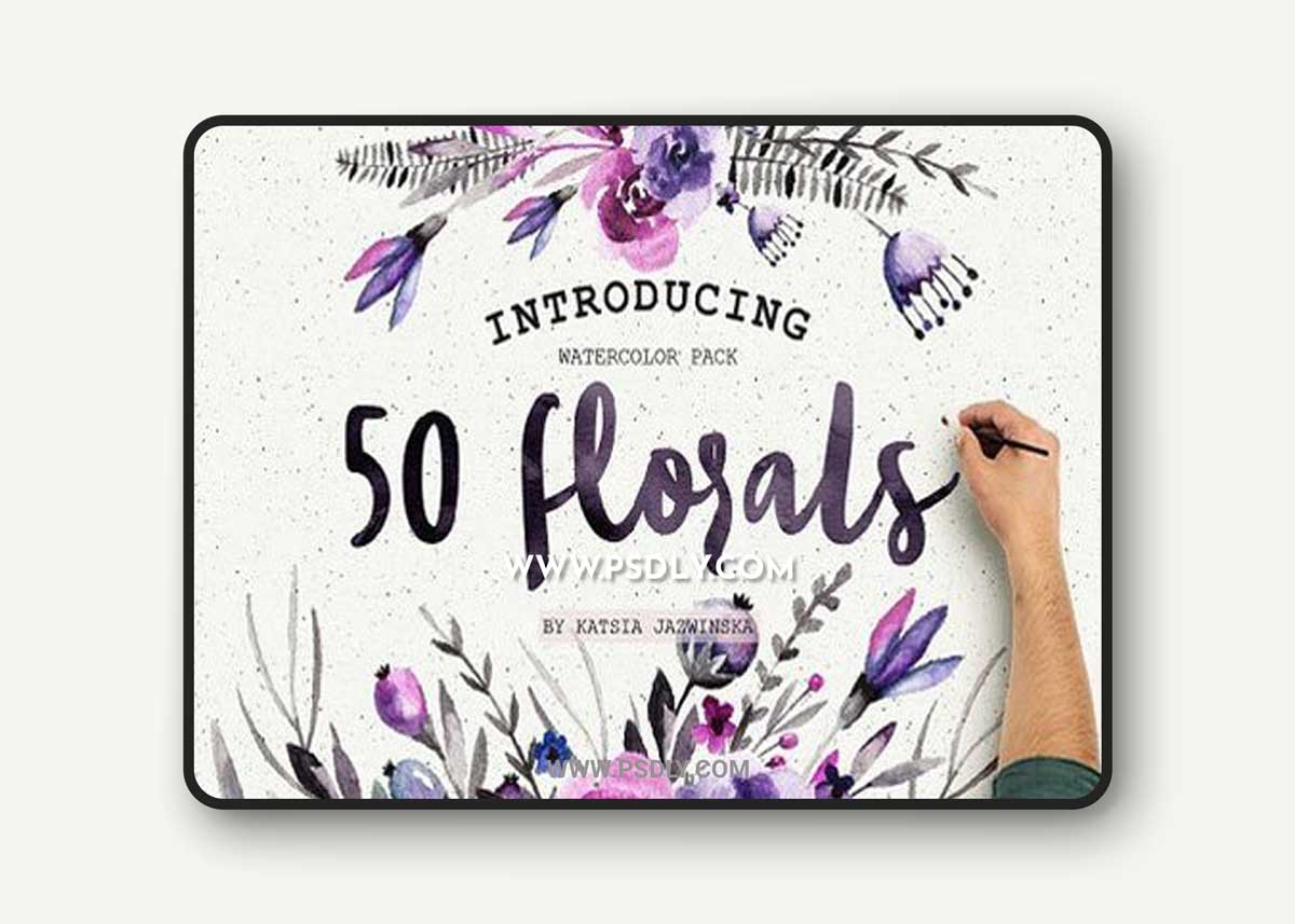 50 Watercolor Flowers Pack