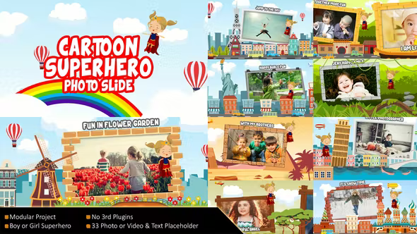 Videohive Flying Cartoon Superhero Slideshow 36570595