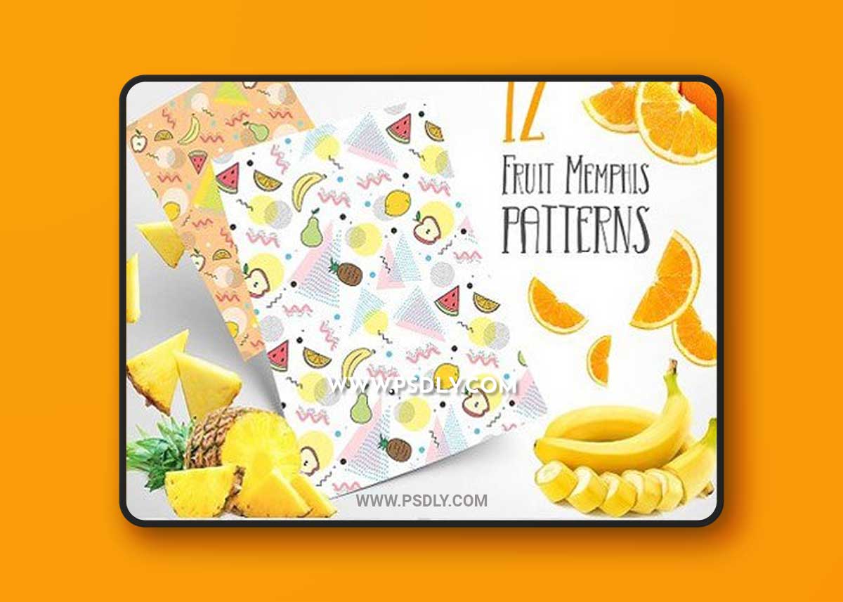 12 Fruit Memphis Seamless Patterns